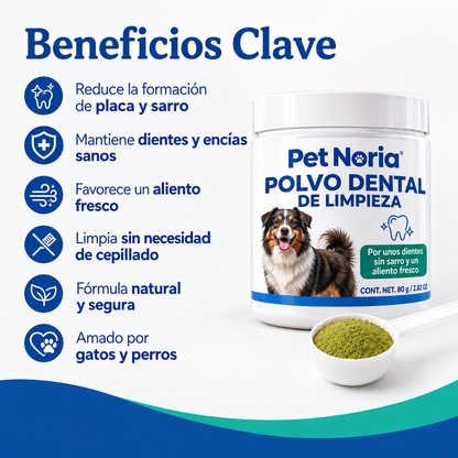 ¿Tu perro tiene sarro o mal aliento? - Pet Noria ayuda a eliminar el sarro en sus dientes con solo una porción al día.