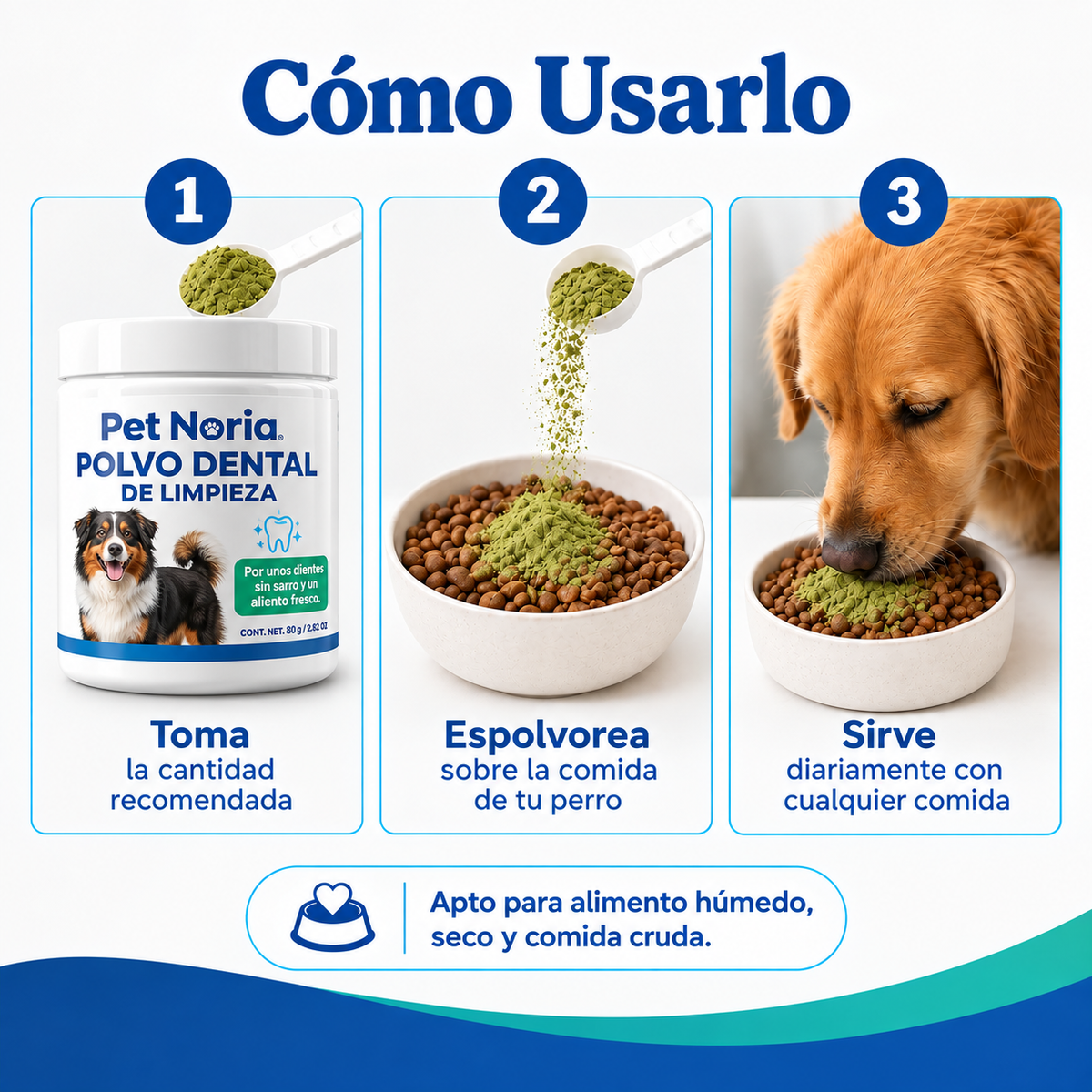 ¿Tu perro tiene sarro o mal aliento? - Pet Noria ayuda a eliminar el sarro en sus dientes con solo una porción al día.